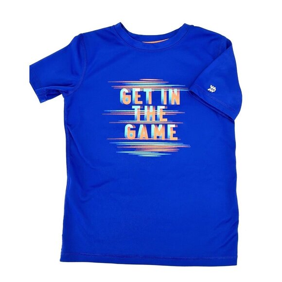 Boys Athletic T-Shirt Sz Small 6/7 Short Sleeve Tee Blue Get In The Game Graphic - Picture 1 of 6